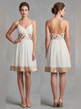 Eliza J Ivory Spaghetti-Strap Dress with Gold Accents